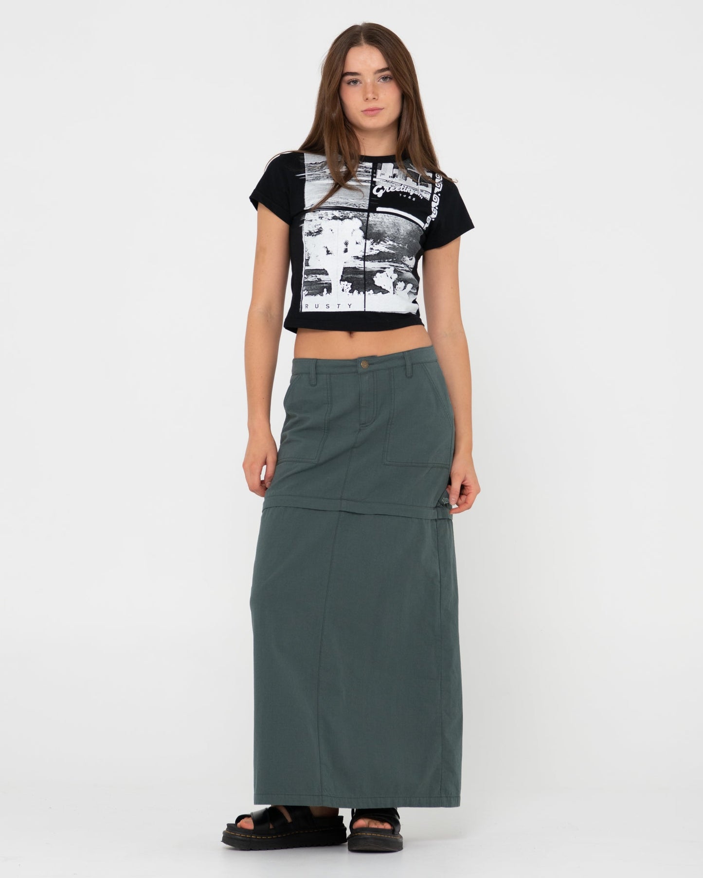 Pollera Billie Low Rise Ripstop Zip Skirt Army
