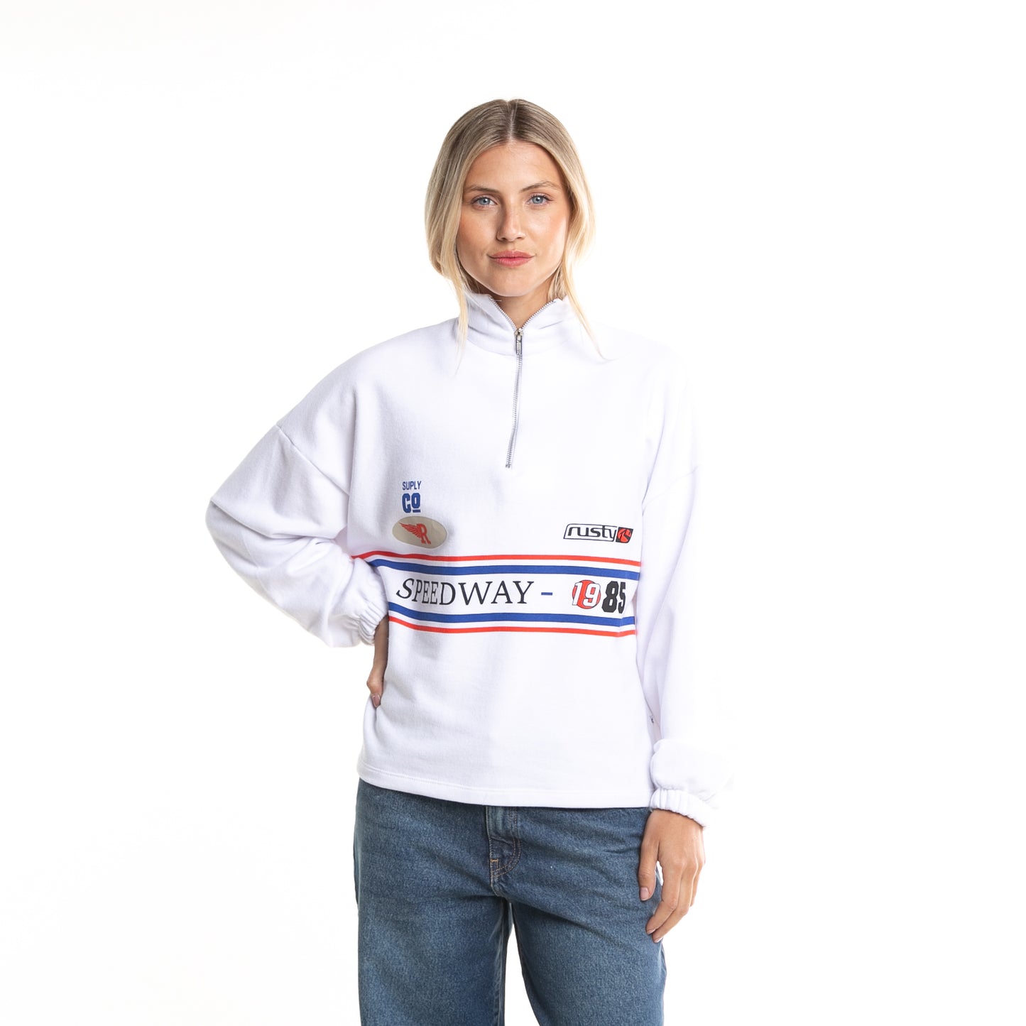 Buzo Racer Paneled 1/2 Zip White