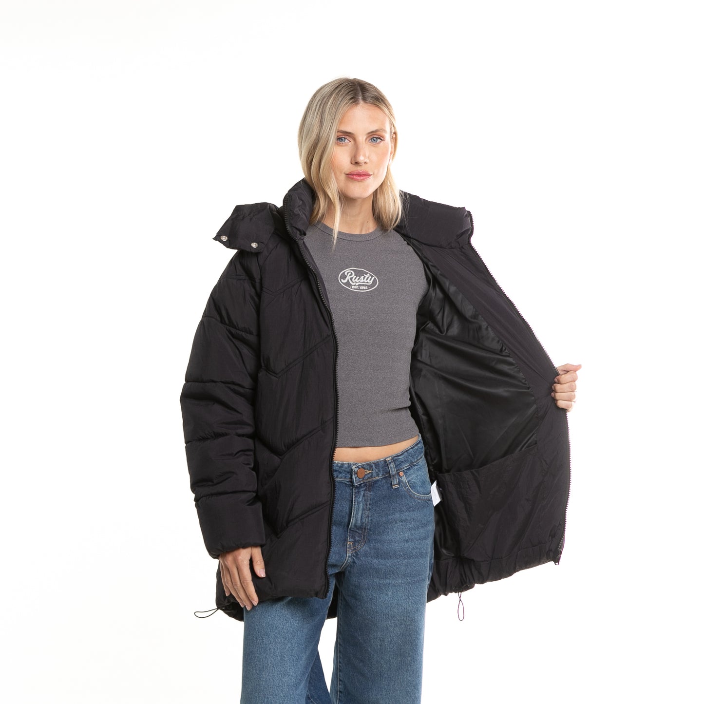 Campera Abrigo Higher Puffer Coat* Negro