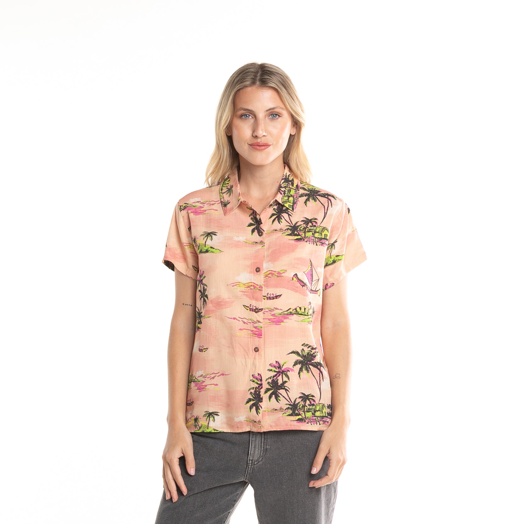 Camisa Mc Balnear Ld Mellow Peach