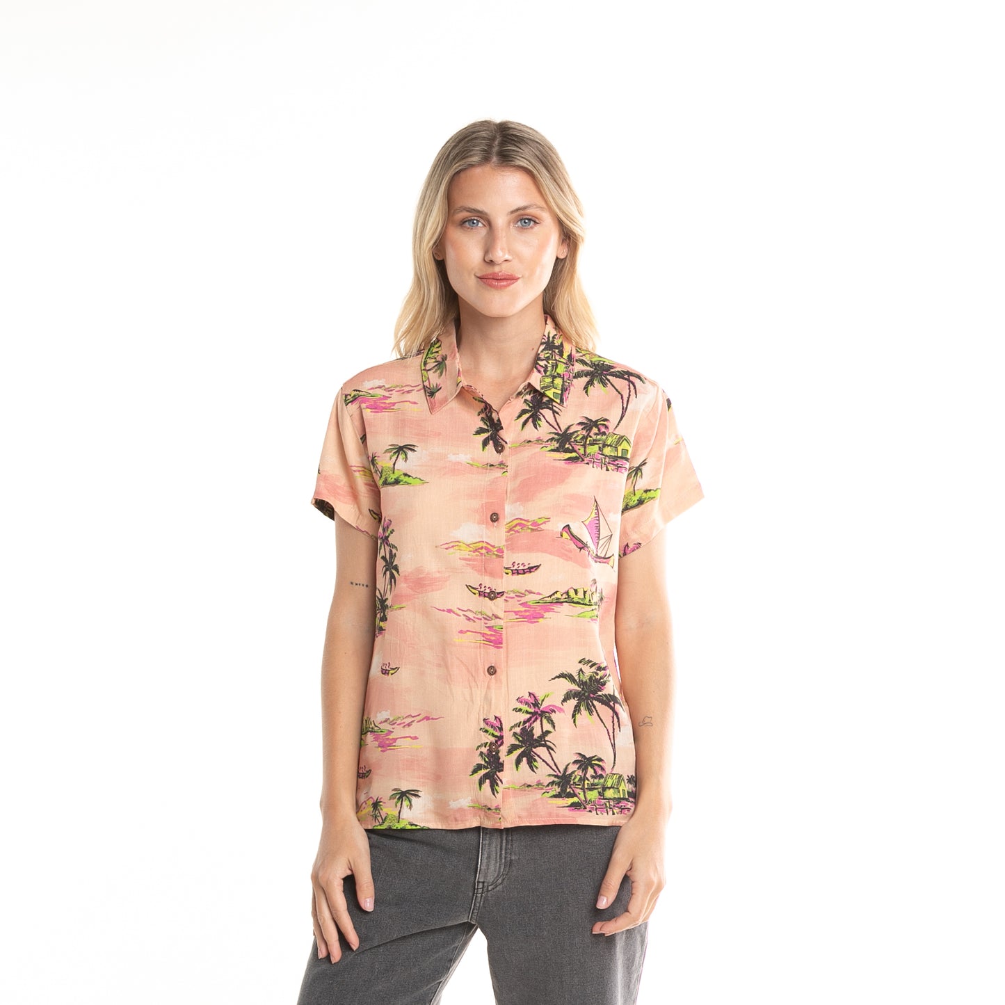 Camisa Mc Balnear Ld Mellow Peach