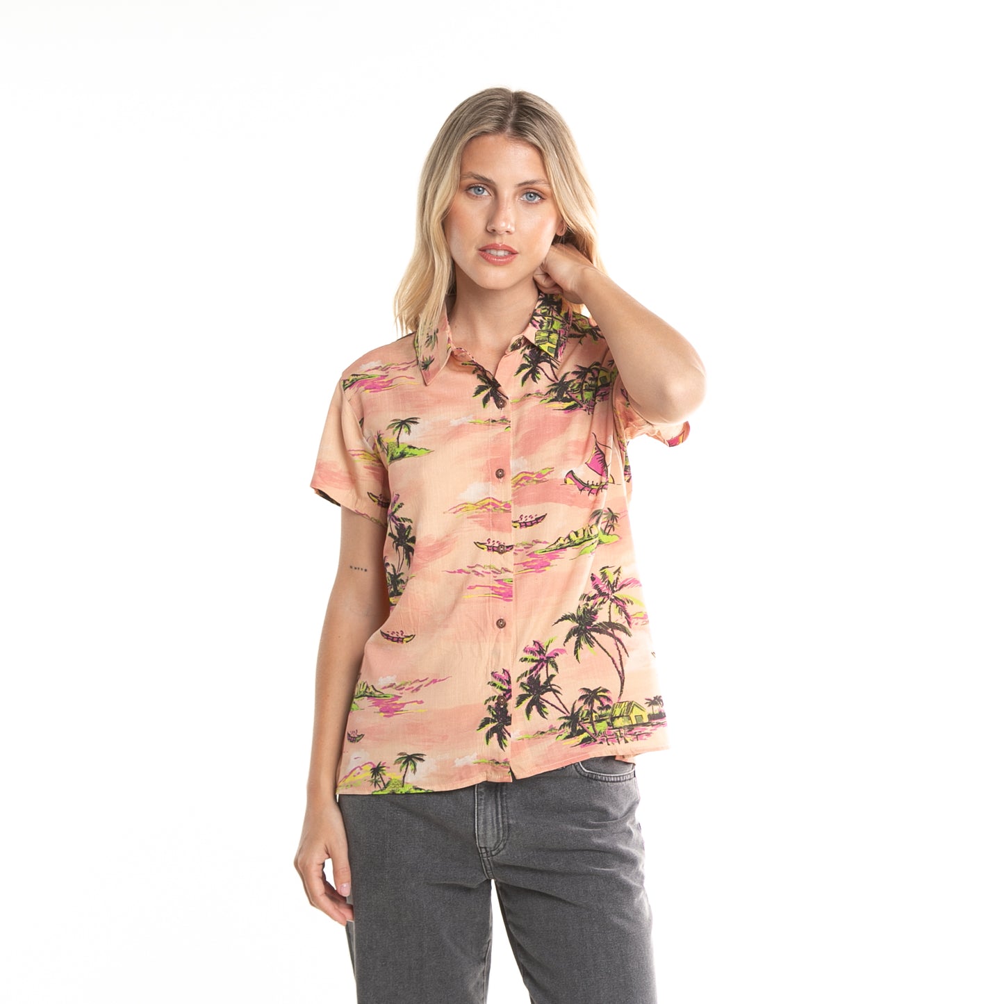 Camisa Mc Balnear Ld Mellow Peach