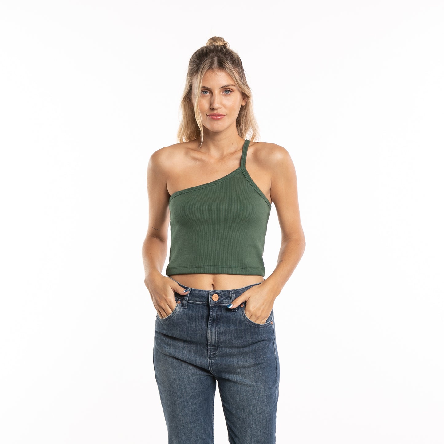 Musculosa Everywhere One Shoulder Ld Dark Emerald