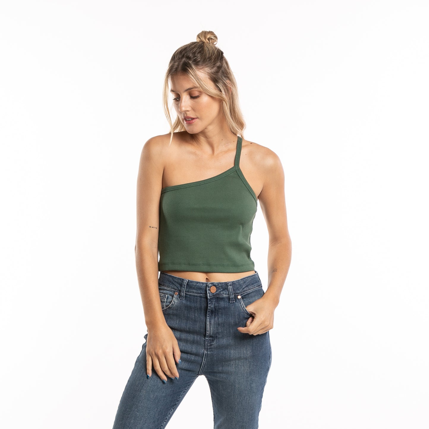 Musculosa Everywhere One Shoulder Ld Dark Emerald