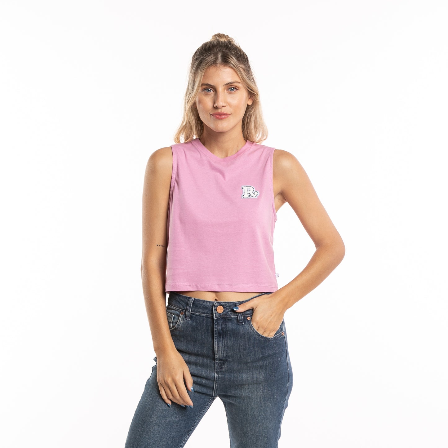 Musculosa Patch Crop Ld Rose Bloom