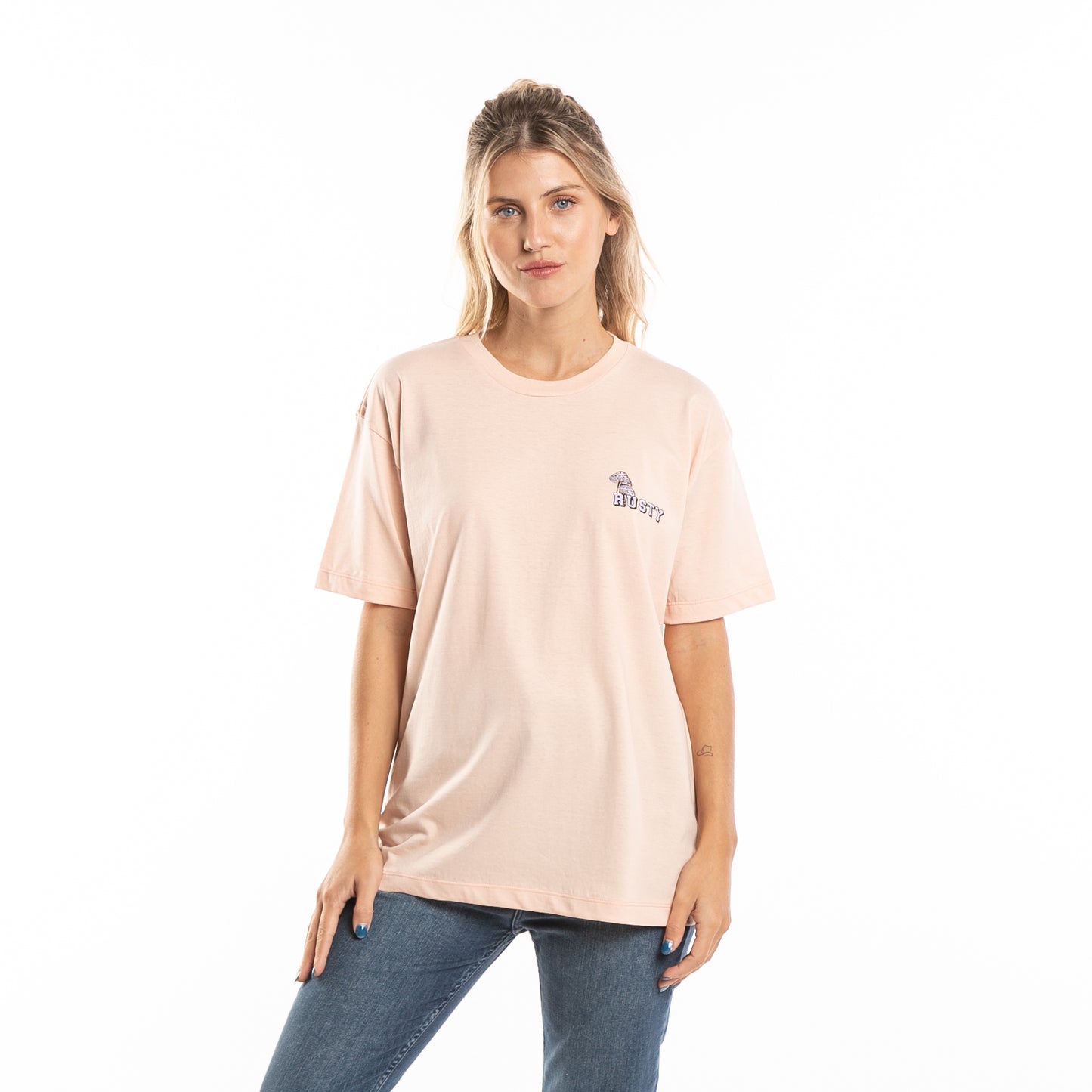 Remera Mc Flowered Oversize Ld Peach Sand