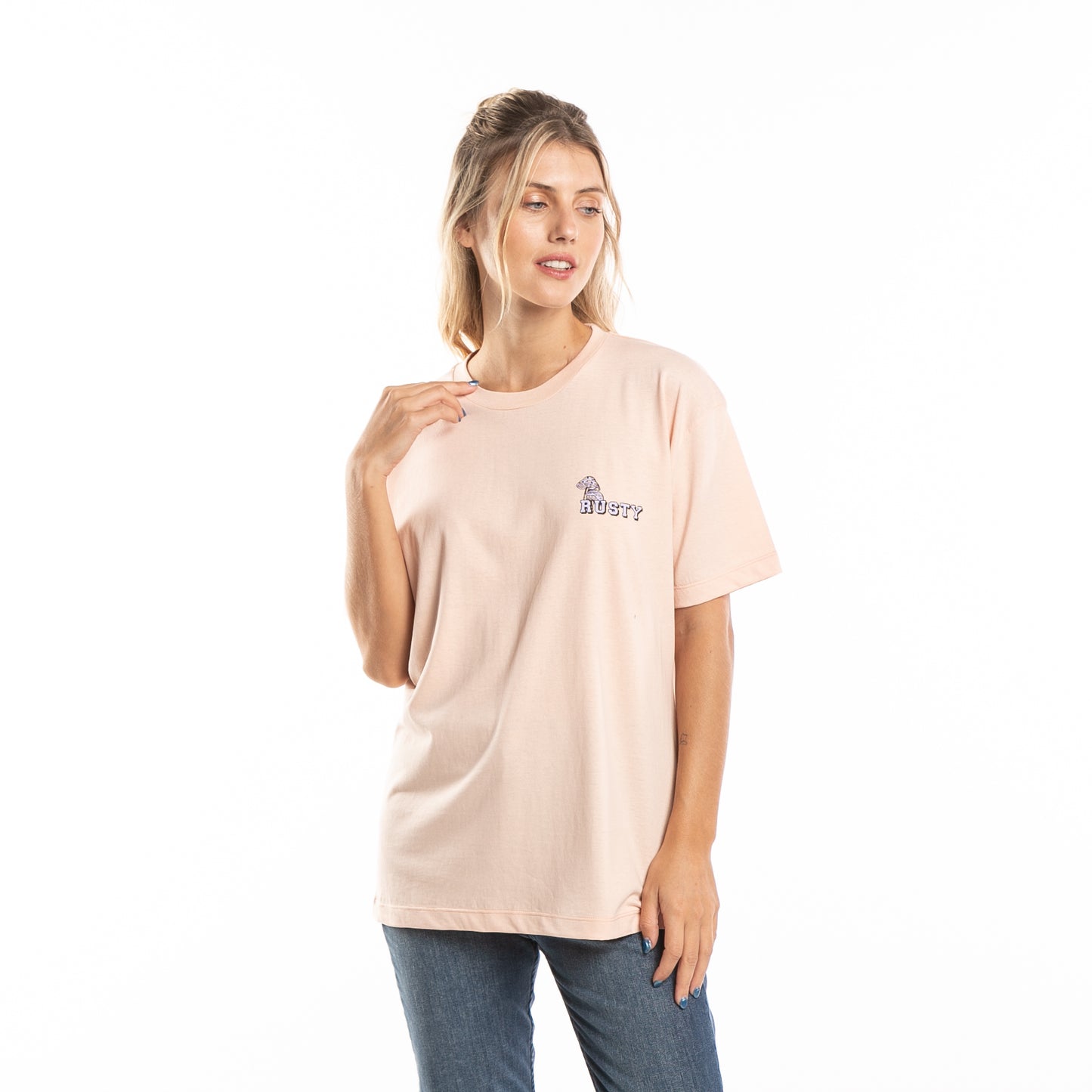 Remera Mc Flowered Oversize Ld Peach Sand