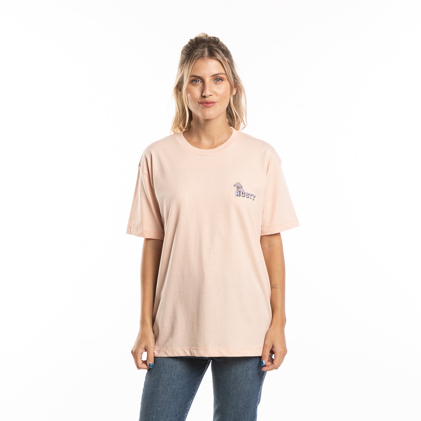Remera Mc Flowered Oversize Ld Peach Sand