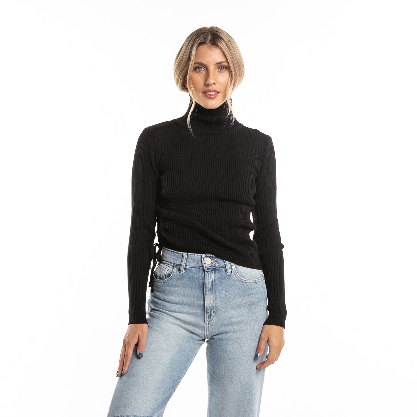 Sweater Gathered Hi Neck Knit