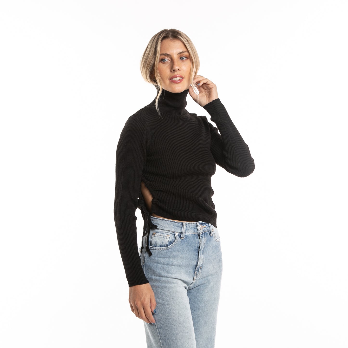 Sweater Gathered Hi Neck Knit