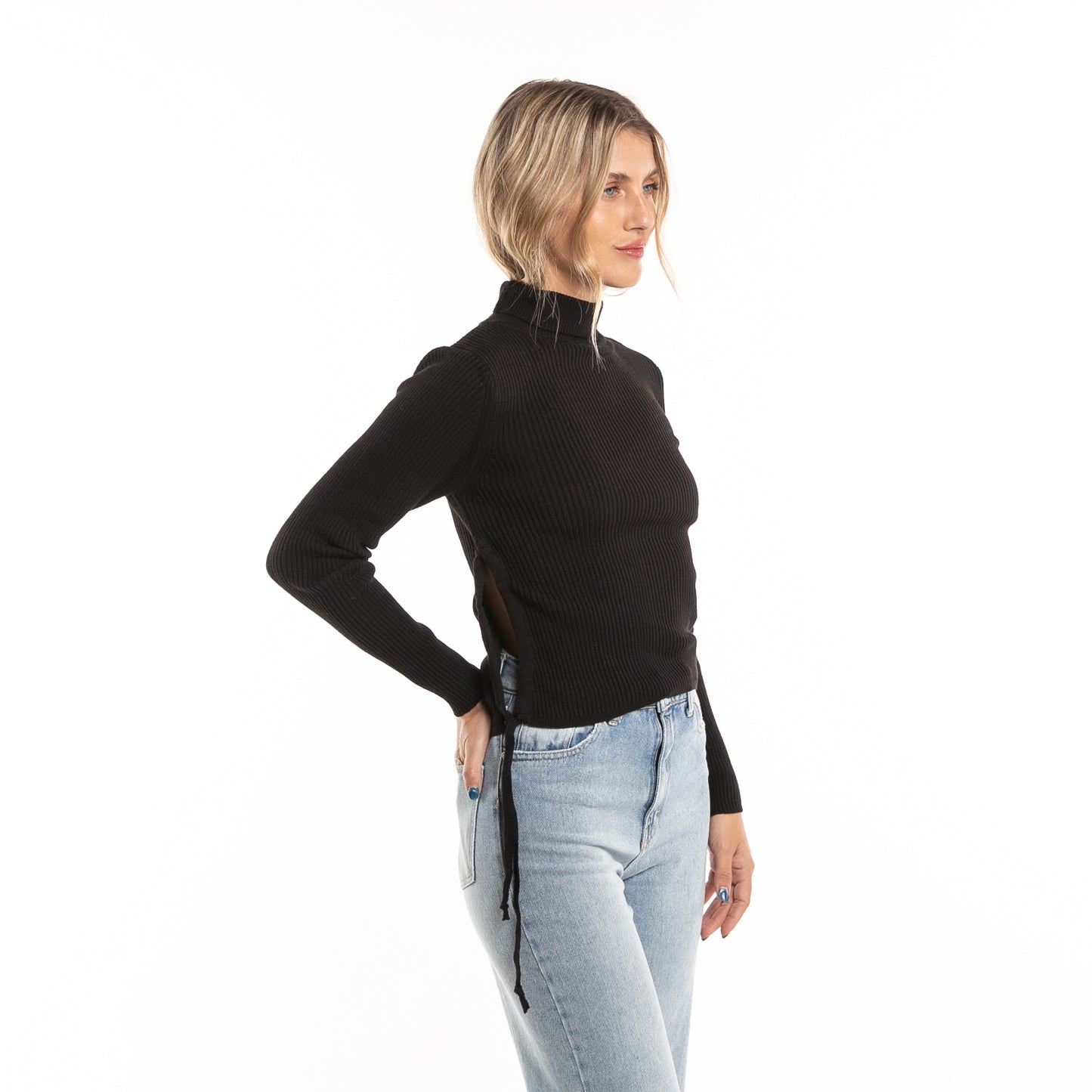 Sweater Gathered Hi Neck Knit