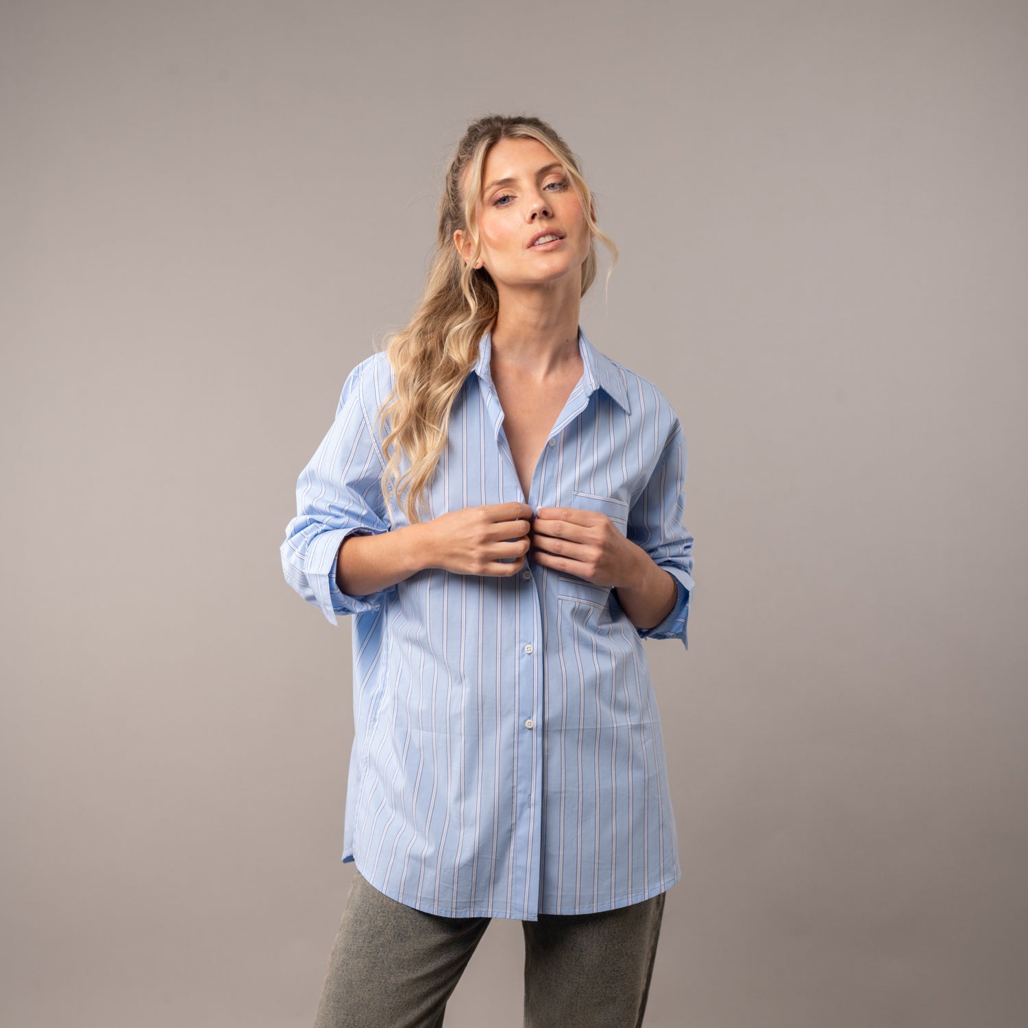 Camisa Ml Mykonos Stripe Oversize Glacier Lake