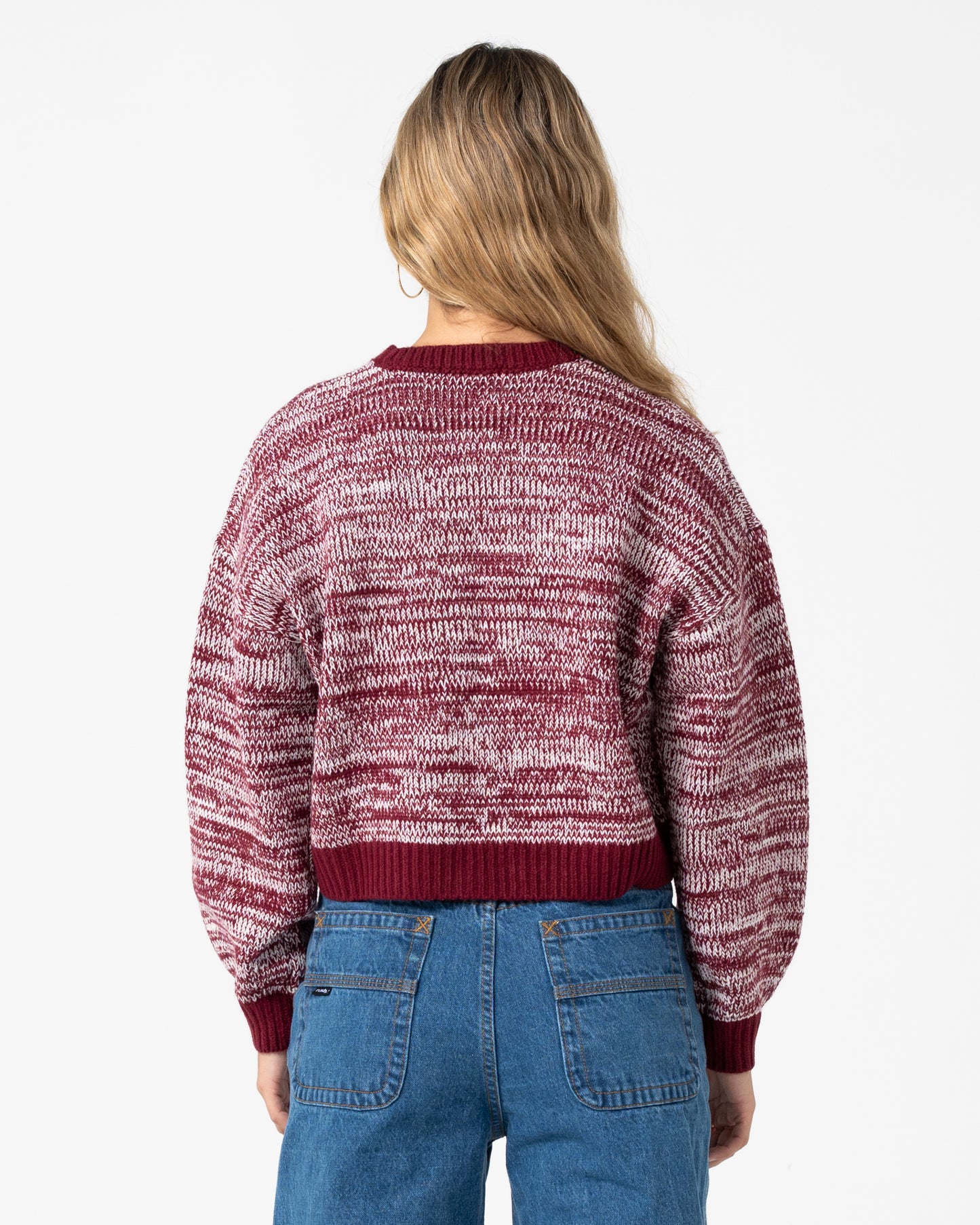Sweater Marcy Crop L/S Crew Knit Burgundy