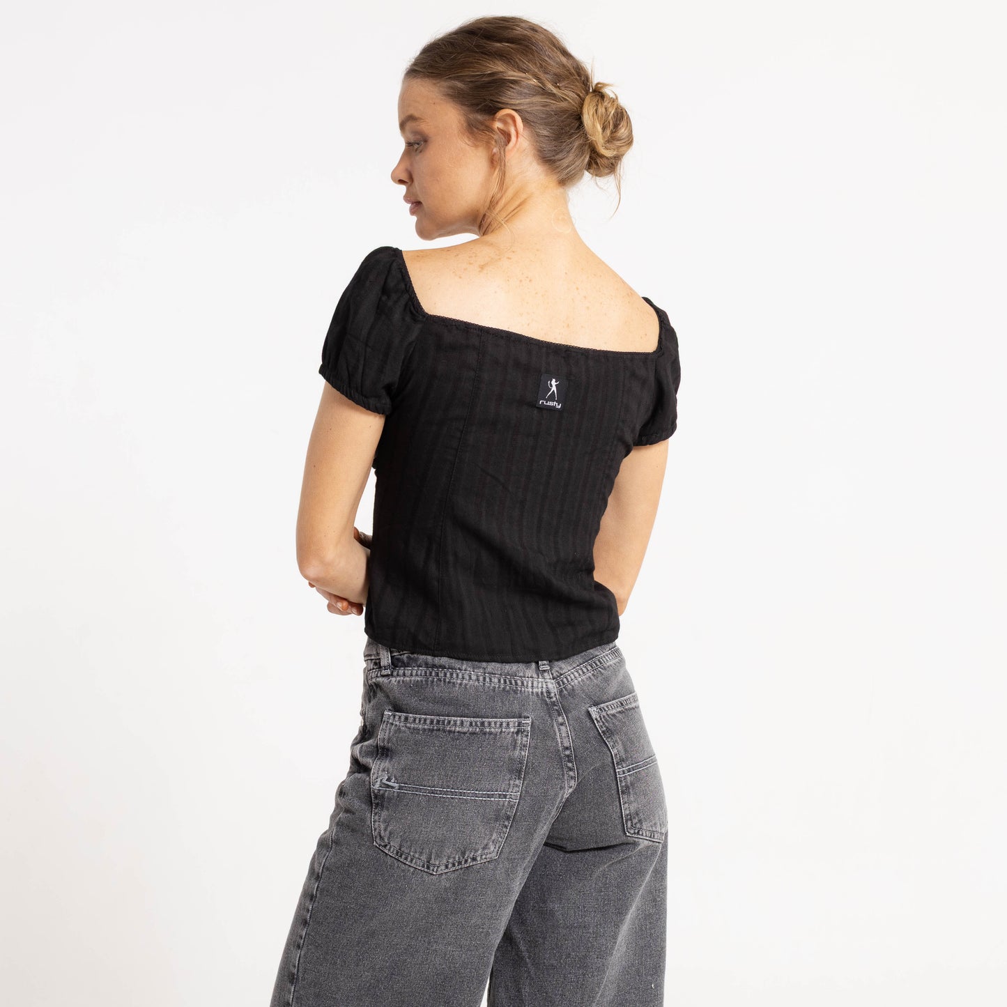Fashion Top Sandy Button Up Black