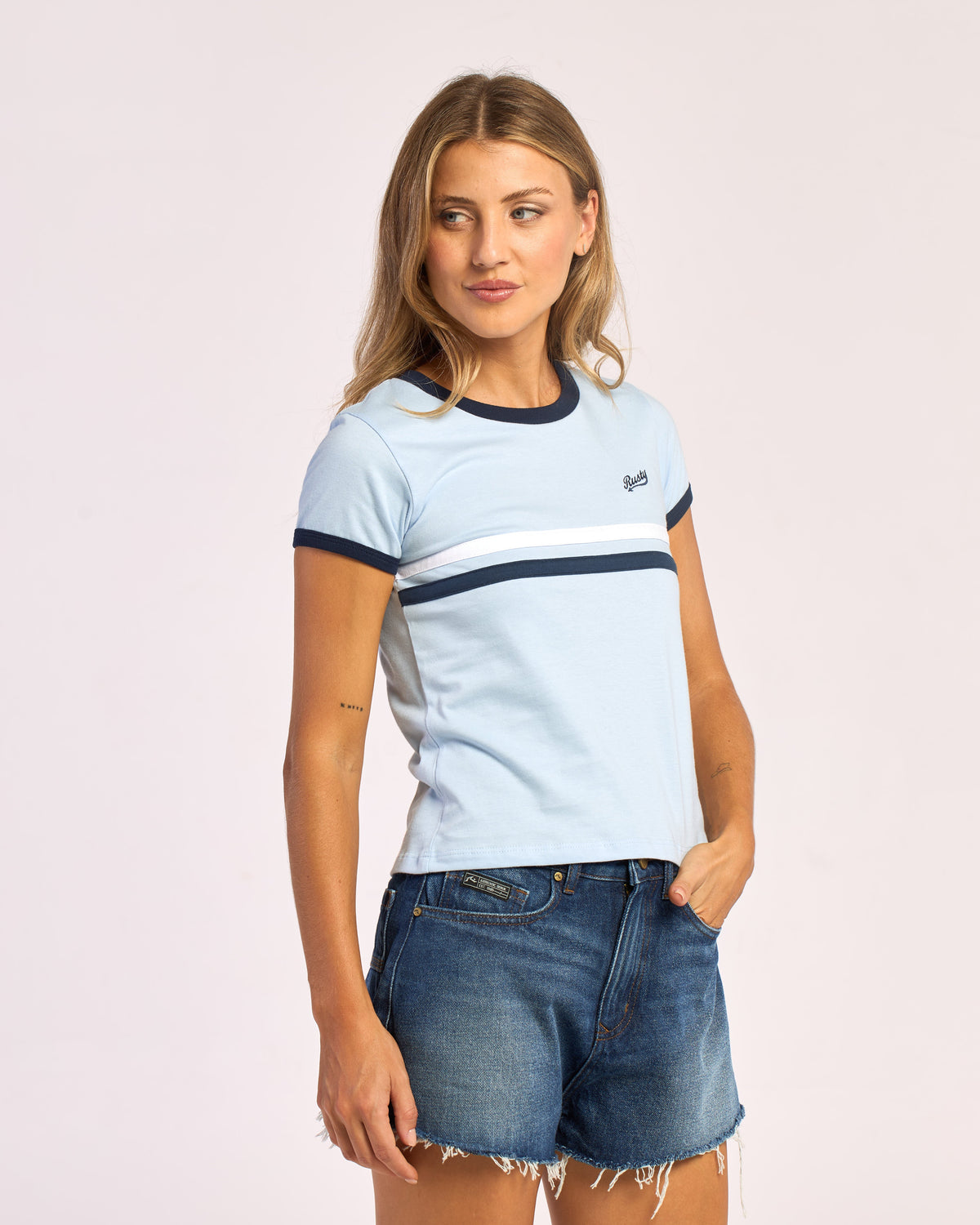 Remera Billie Stripe Baby Retro Blue
