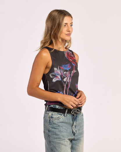 Musculosa Halftone Flower Tank Black