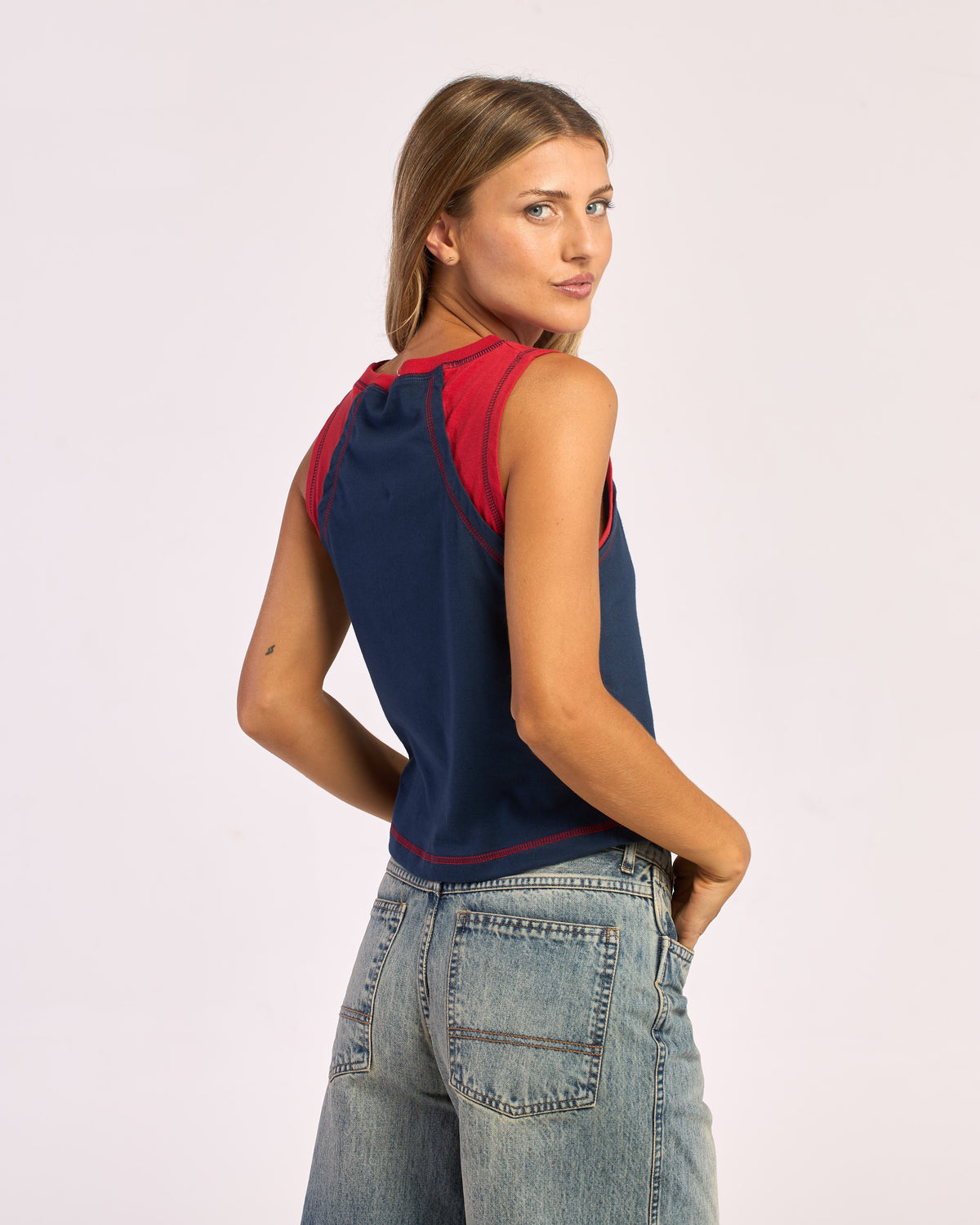 Musculosa Zing Zap Contrast Tank Navy