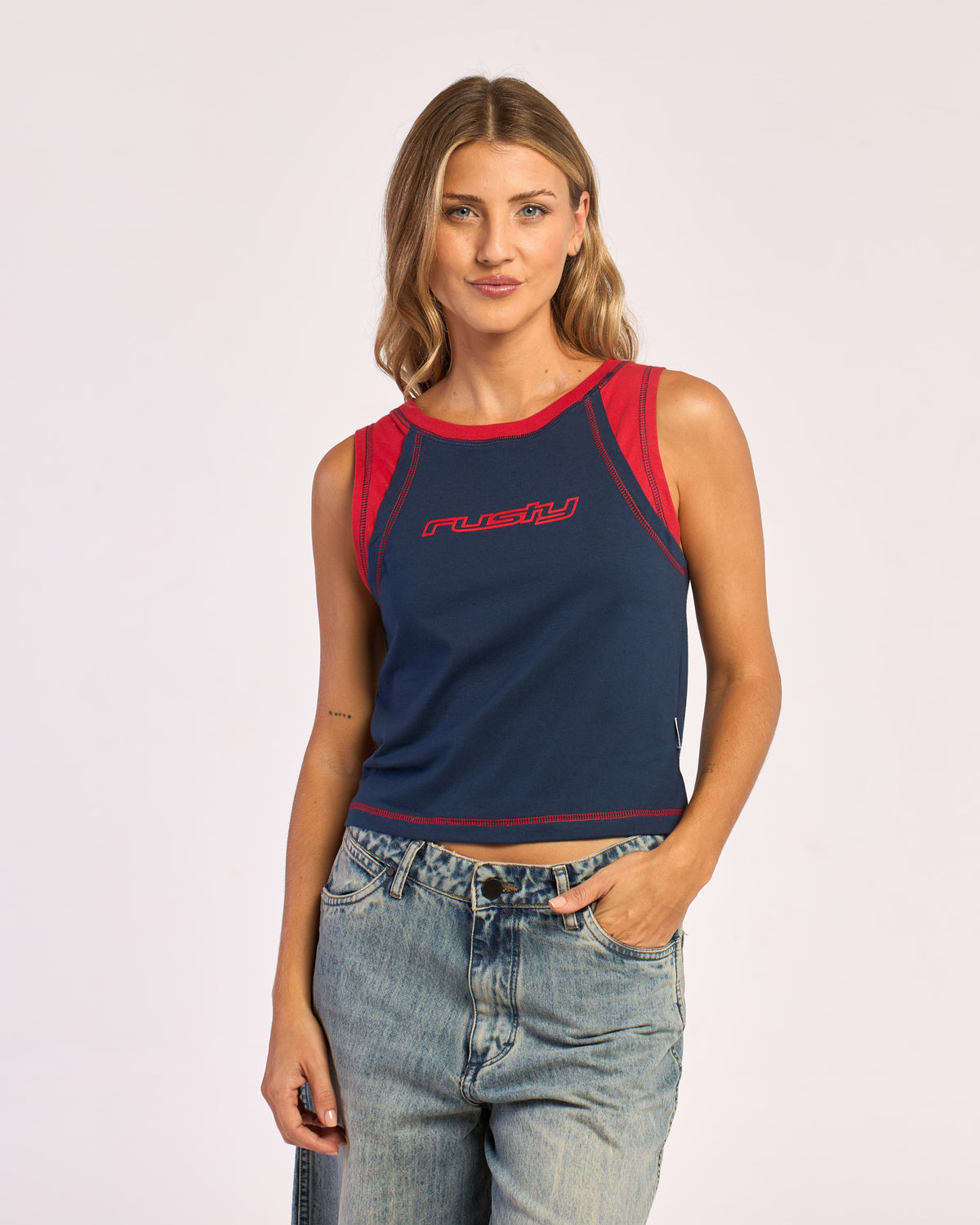 Musculosa Zing Zap Contrast Tank Navy