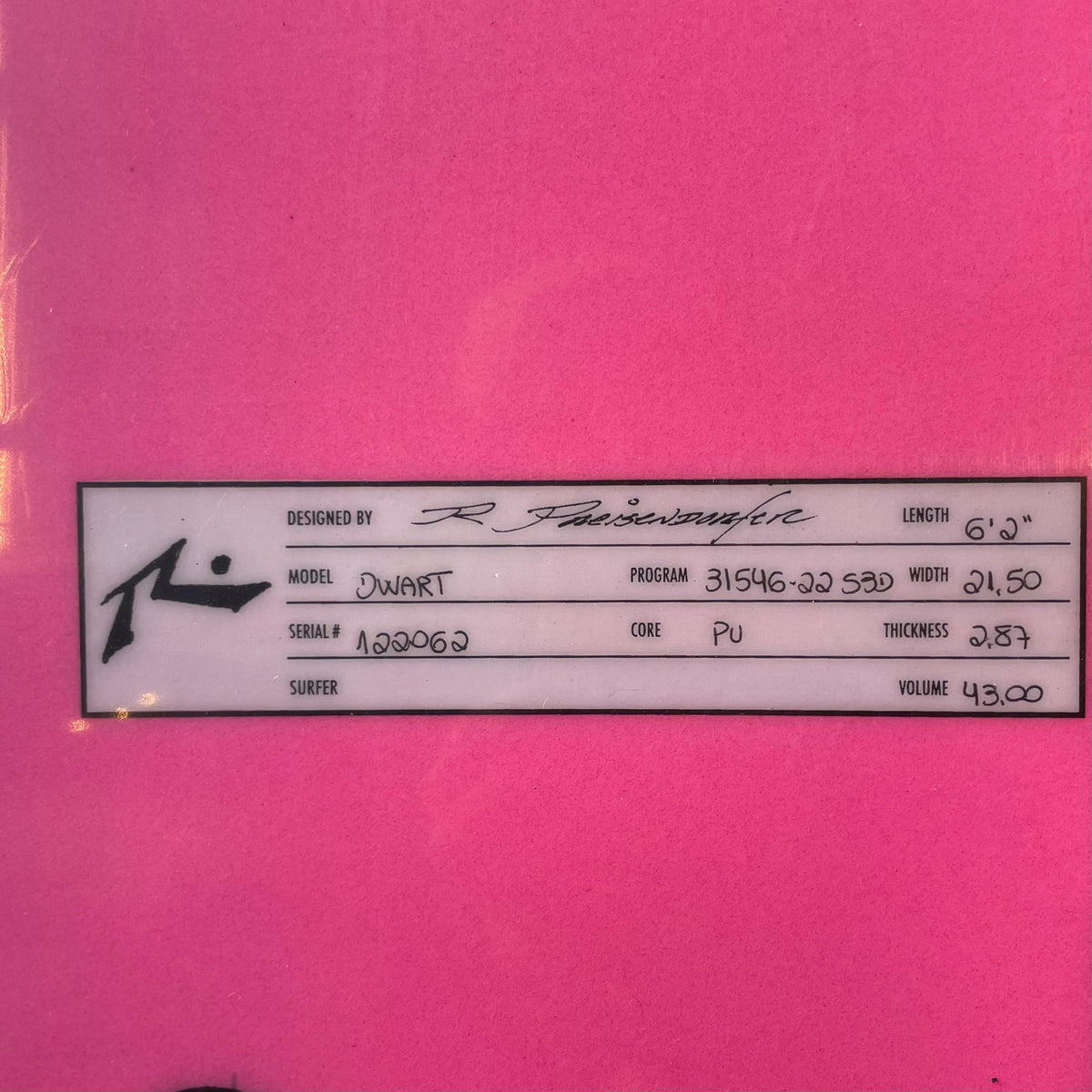 Surfboard Rusty DWART 6.2 FUCSIA