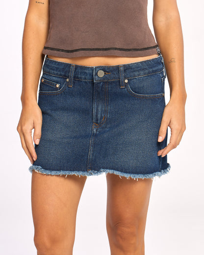 Pollera Mavericks Low Rise Denim Mini Skirt Deep Sea Blue