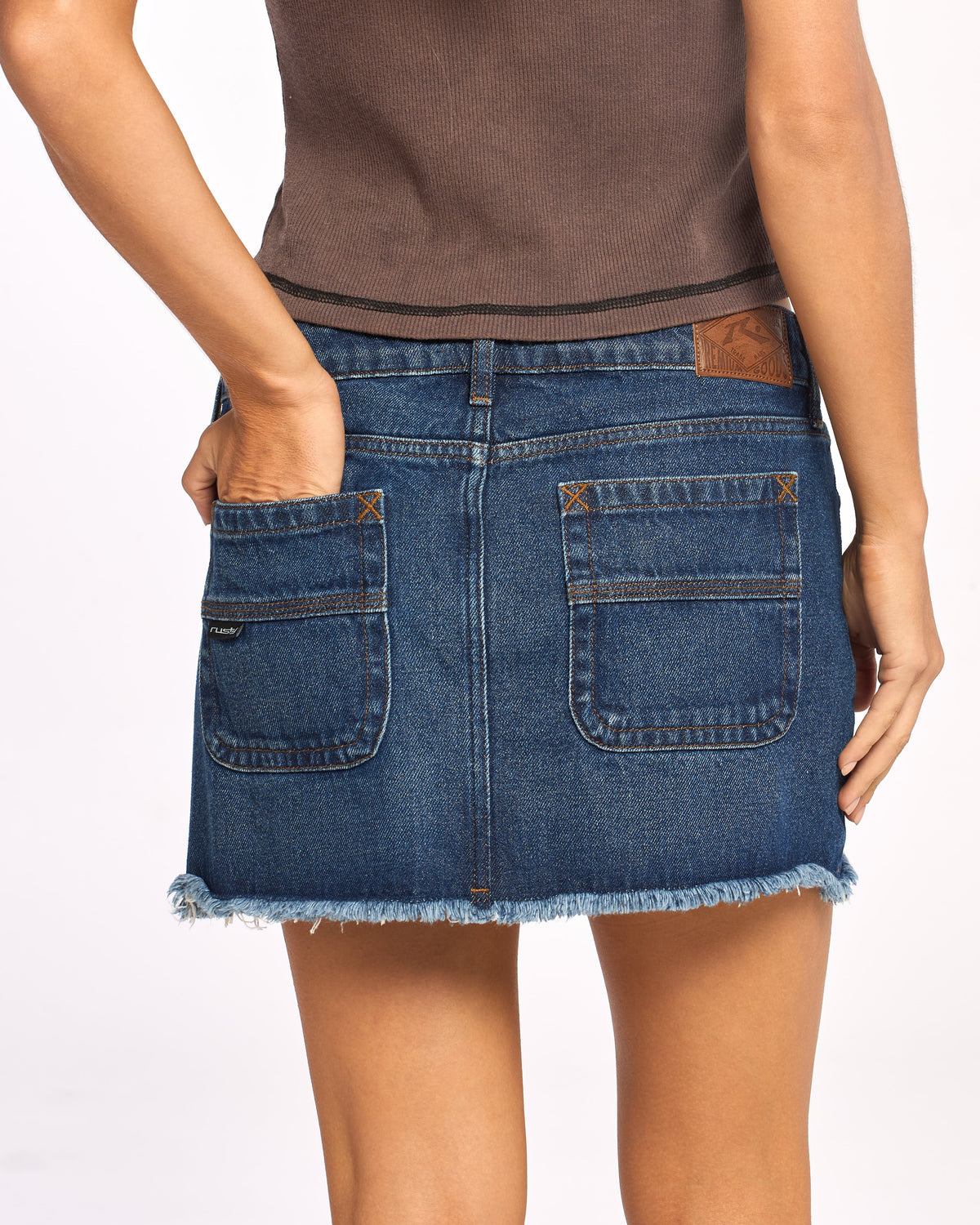 Pollera Mavericks Low Rise Denim Mini Skirt Deep Sea Blue