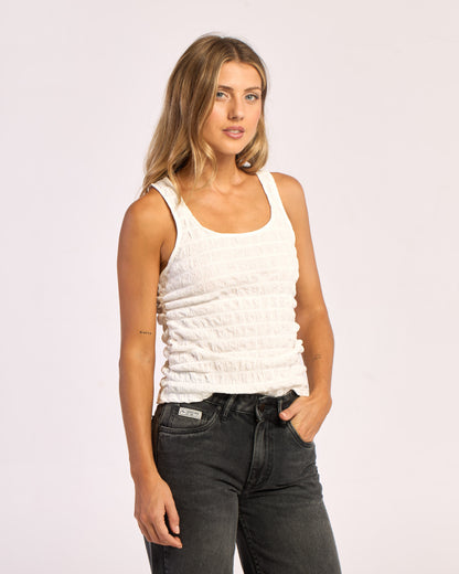 Fashion Top Miss Lace Rouched Top Off White