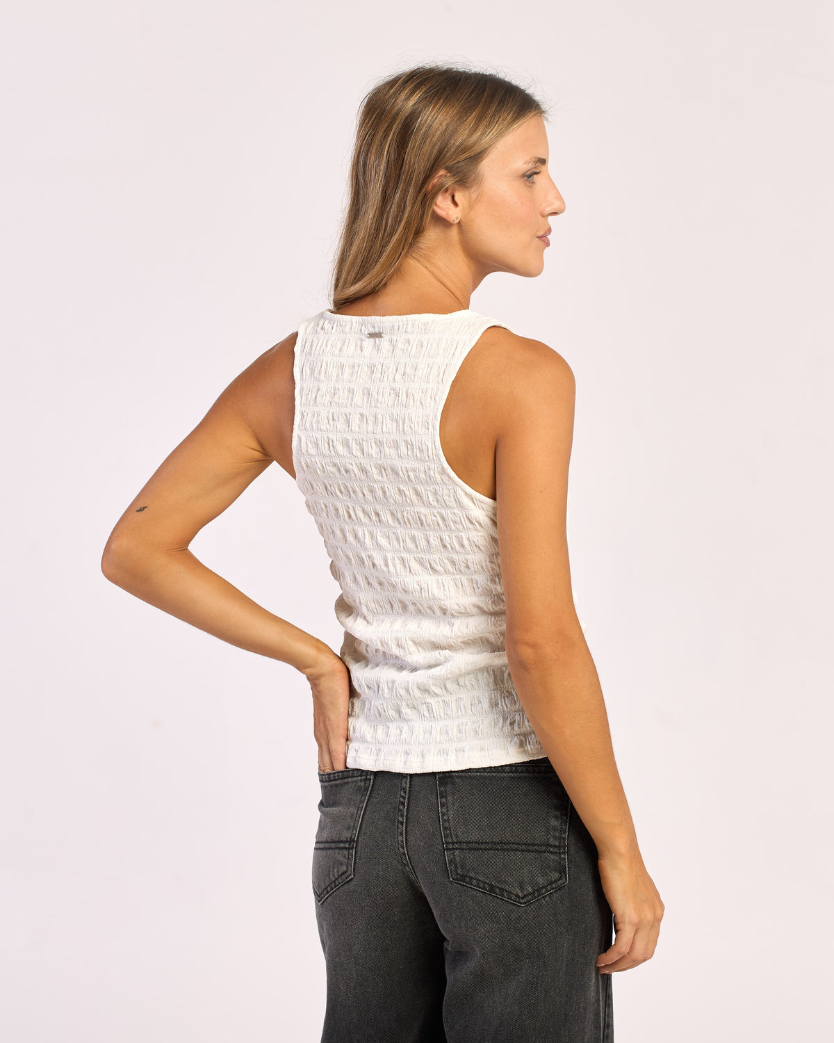Fashion Top Miss Lace Rouched Top Off White