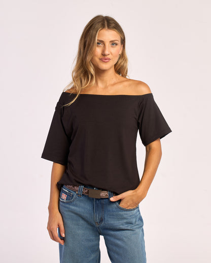 Fashion Top Sally Slouch Off Shoulder Top Black