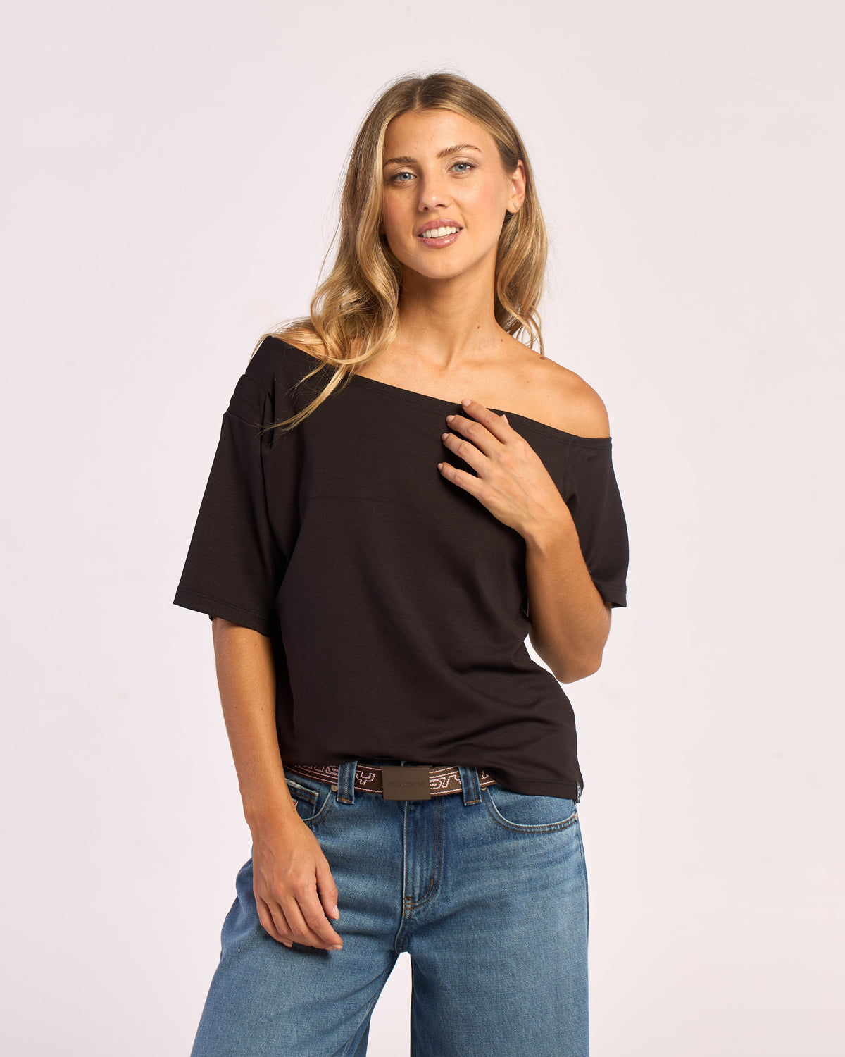 Fashion Top Sally Slouch Off Shoulder Top Black