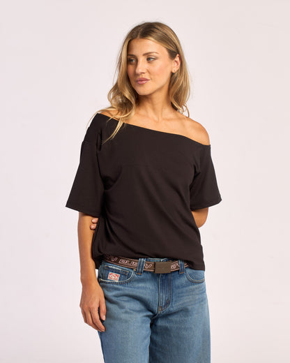 Fashion Top Sally Slouch Off Shoulder Top Black