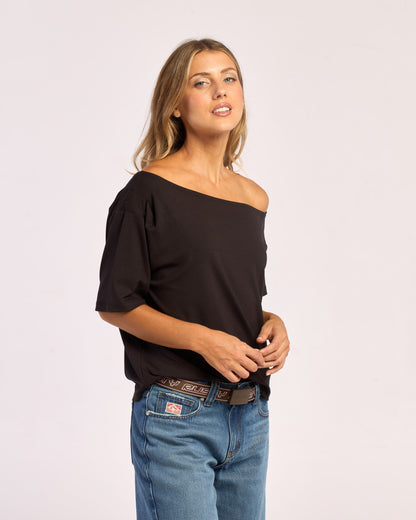 Fashion Top Sally Slouch Off Shoulder Top Black