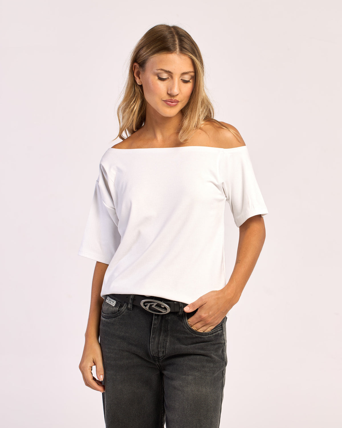 Fashion Top Sally Slouch Off Shoulder Top Off White