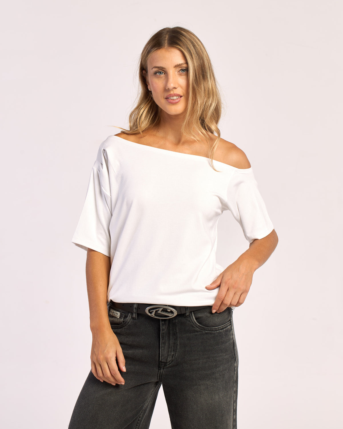 Fashion Top Sally Slouch Off Shoulder Top Off White