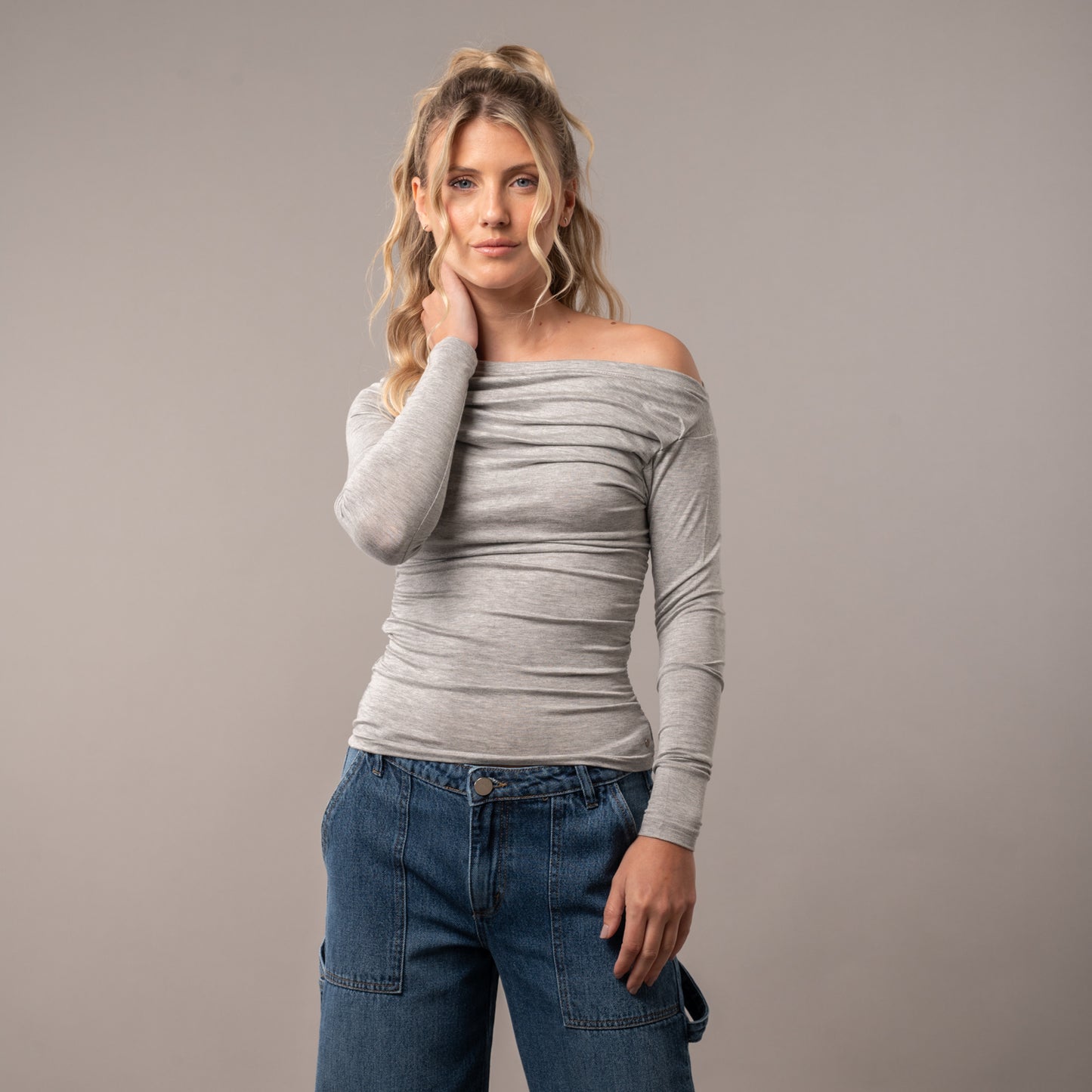 Fashion Top All Day Off Shoulder Grey Marle