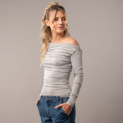 Fashion Top All Day Off Shoulder Grey Marle
