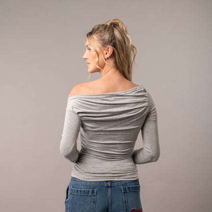 Fashion Top All Day Off Shoulder Grey Marle