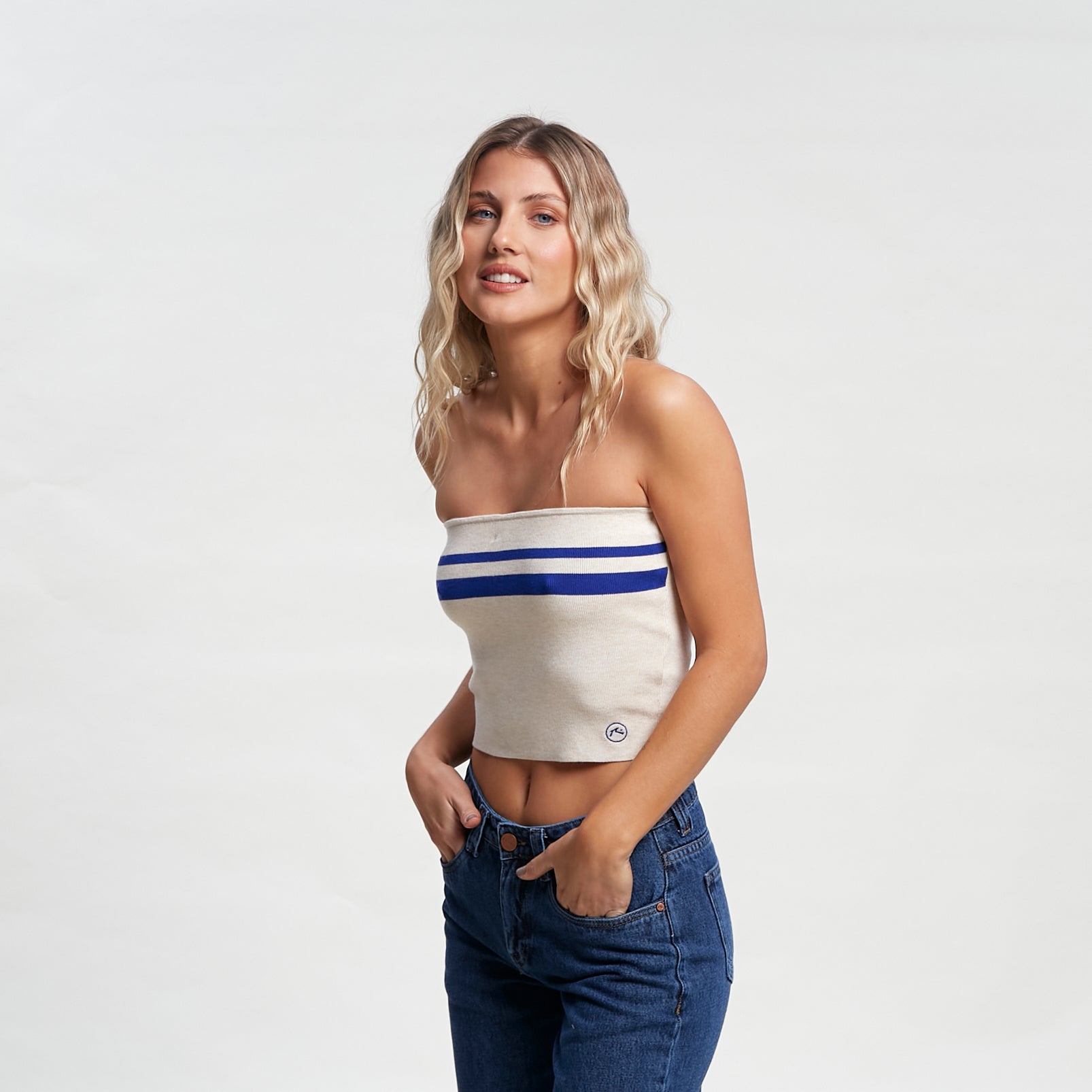 Top Amelia Contrast Knit Top Oatmilk