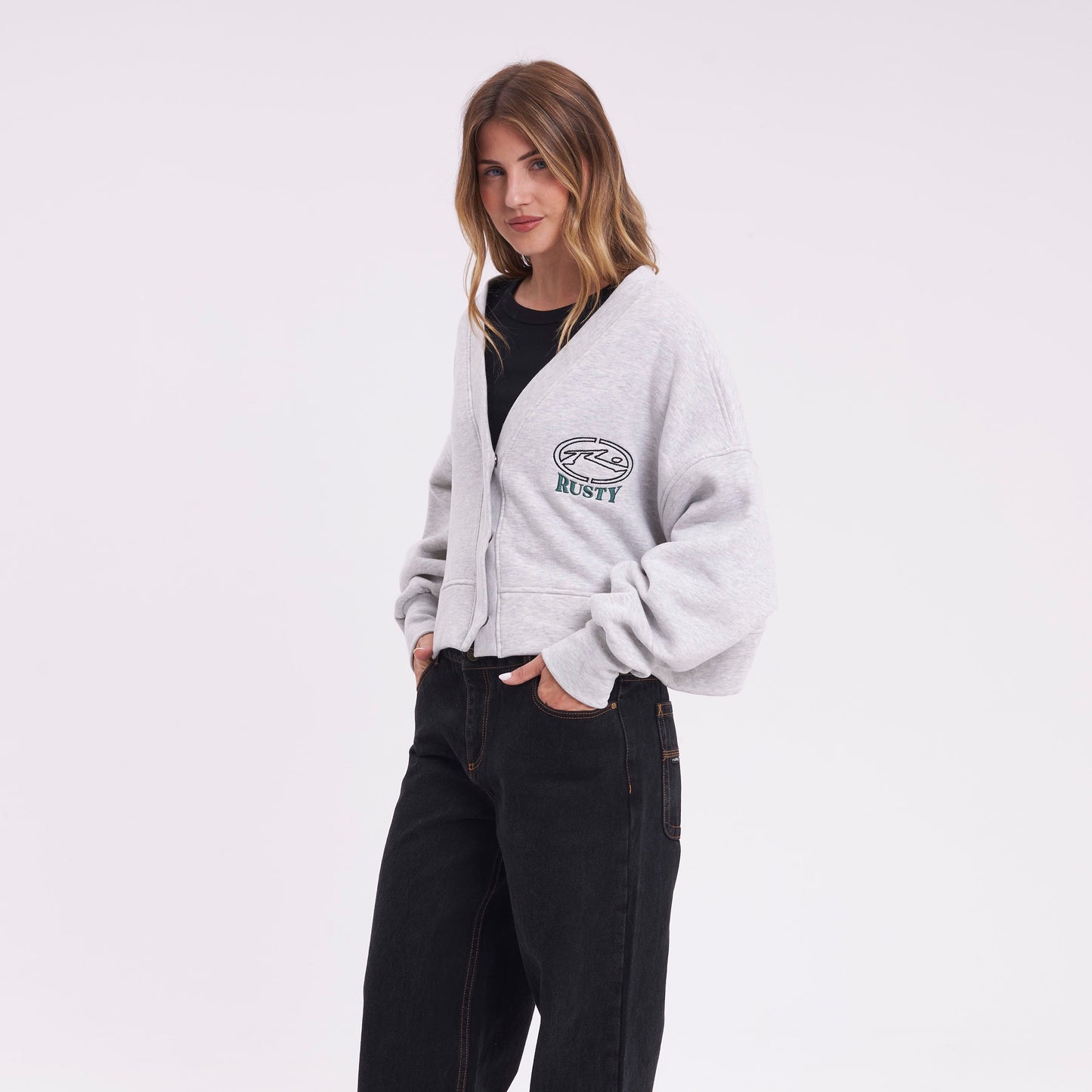 Campera Canguro Atomic Cardigan Grey Marle