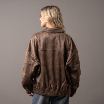 Campera Liviana Rusty Back Street Faux Leather Jacket Ash Brown