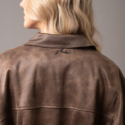 Campera Liviana Rusty Back Street Faux Leather Jacket Ash Brown