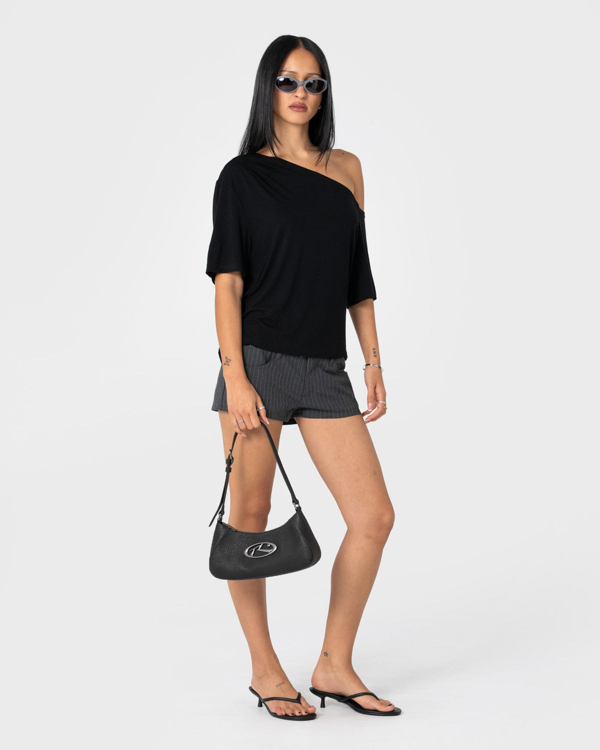 Cartera R Dot Buckle Leather Bag* Black