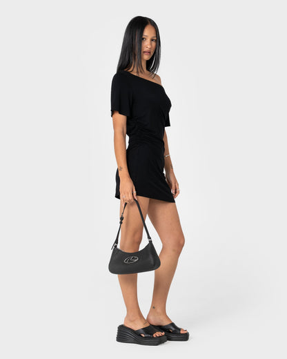 Cartera R Dot Buckle Leather Bag* Black
