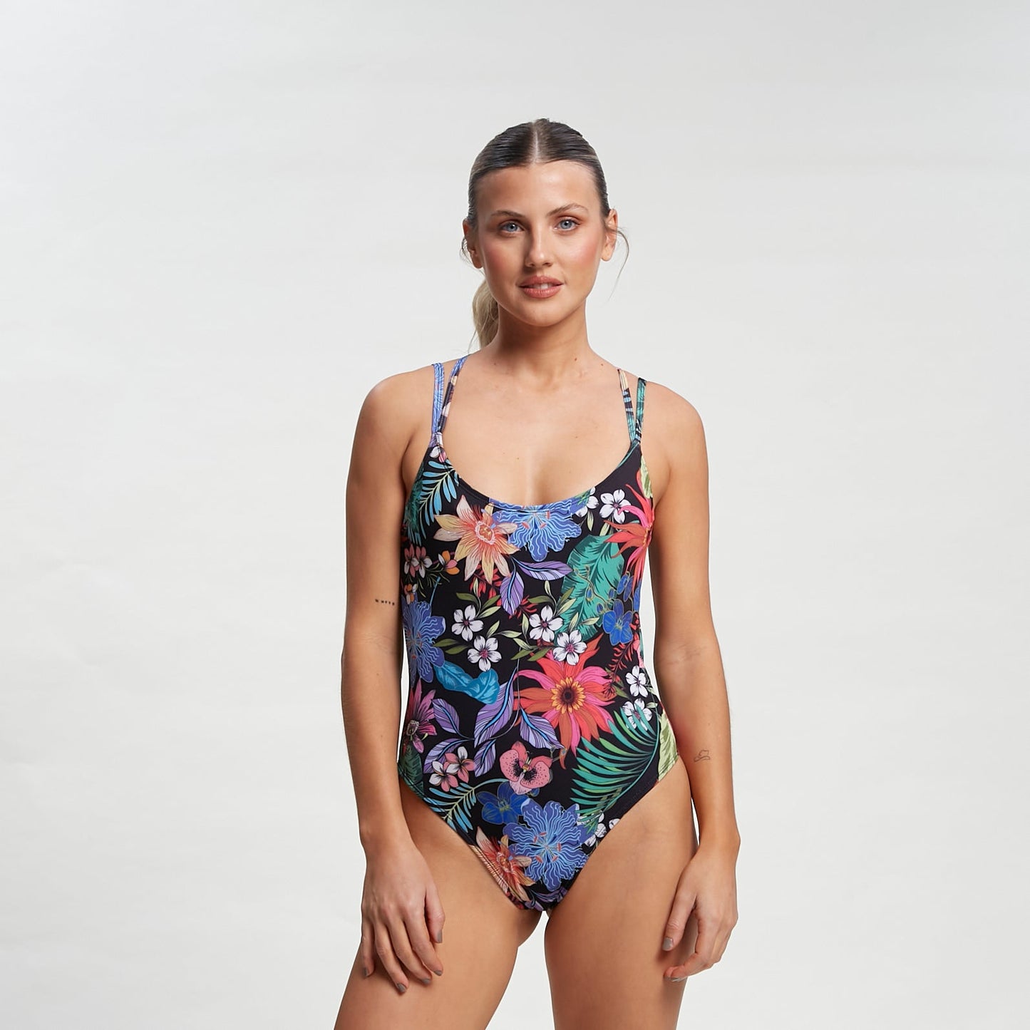 Bikini Beach Palm One Piece Black