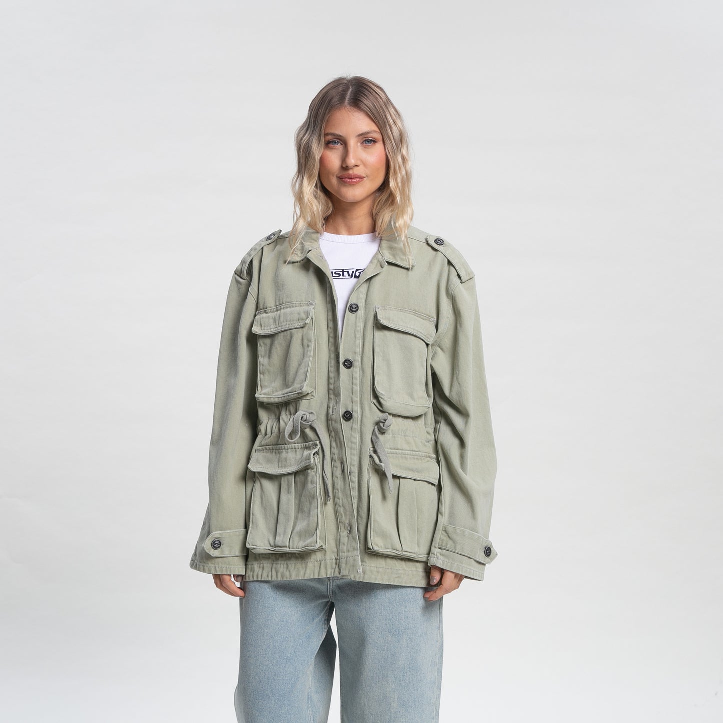 Campera Liviana Rusty Brooks Safari Jacket Ld Washed Army