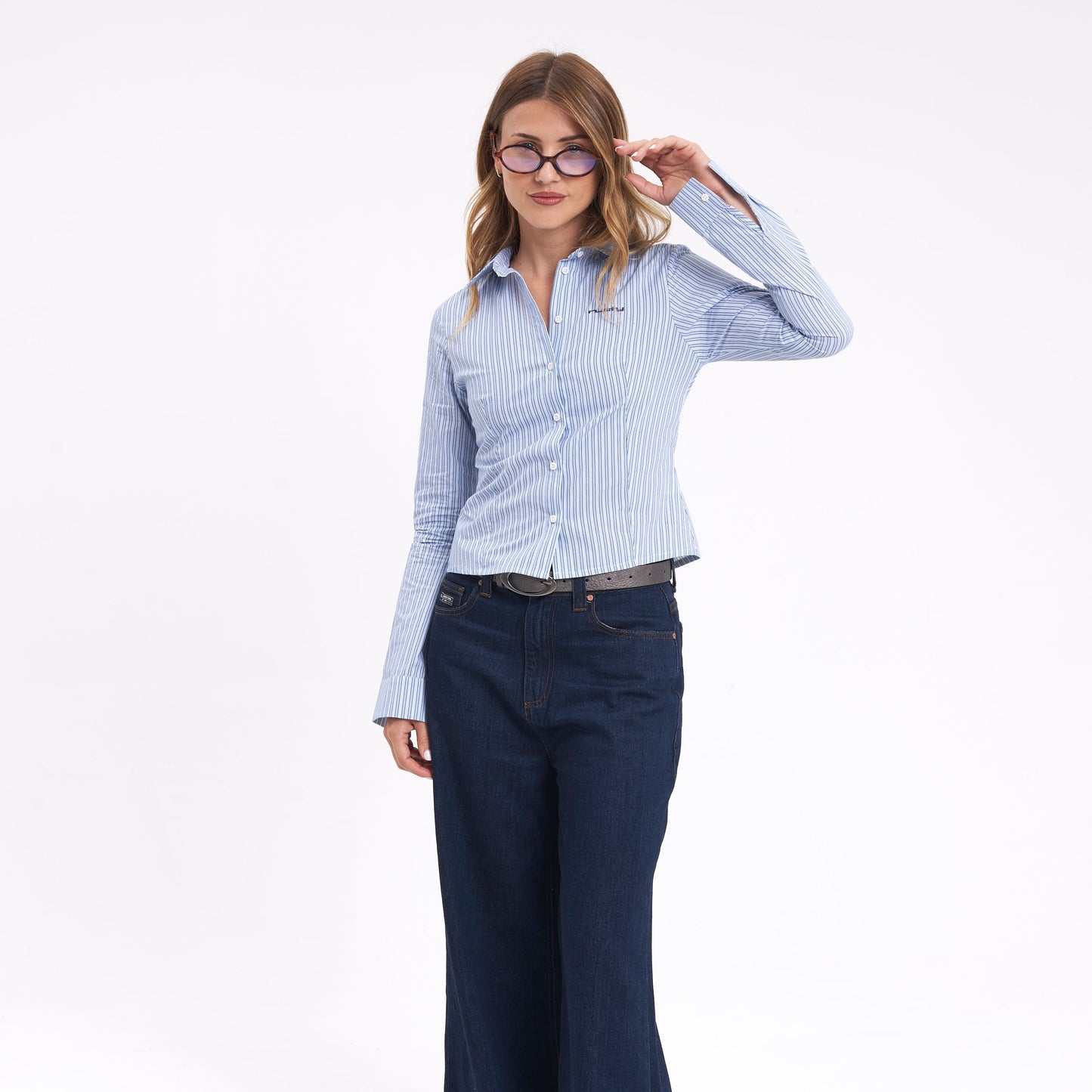 Camisa Eclipse Fitted Button Up Retro Blue