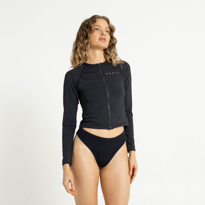 Rashie Rusty Essentials Zip Through Ls Rash Vest* Black