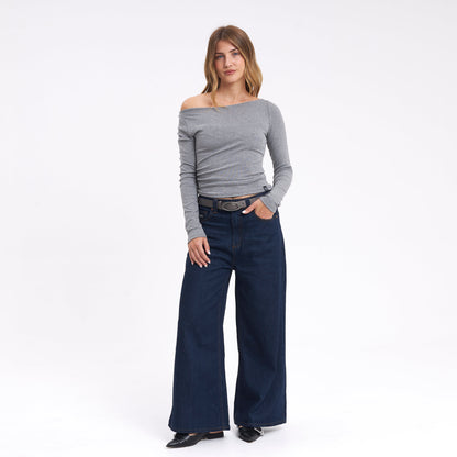 Fashion Top Groove Up One Shoulder Grey Marle