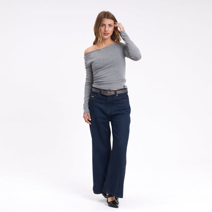 Fashion Top Groove Up One Shoulder Grey Marle