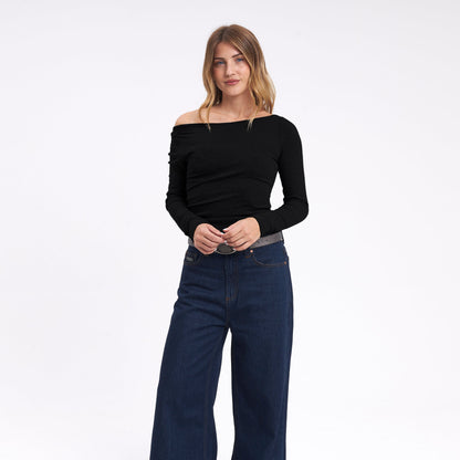 Fashion Top Groove Up One Shoulder Black