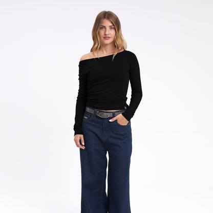Fashion Top Groove Up One Shoulder Black